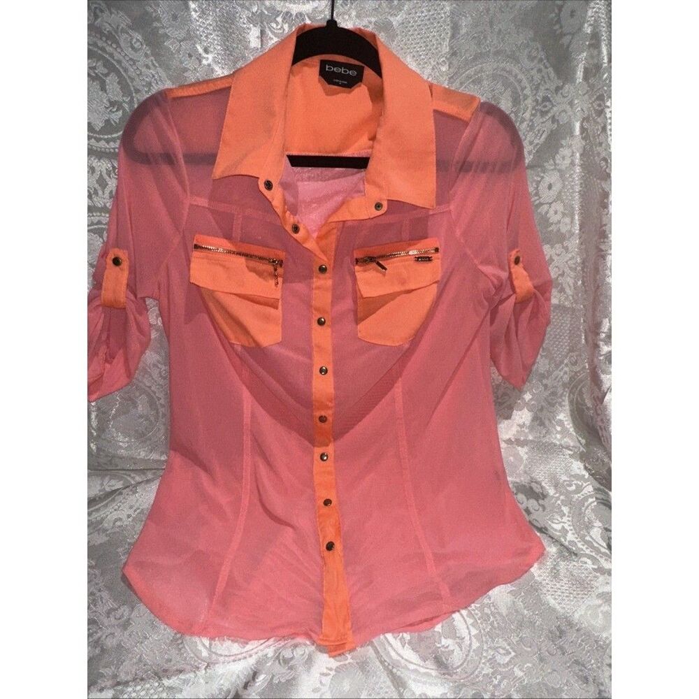 Bene Sheer Orange  Blouse Size M